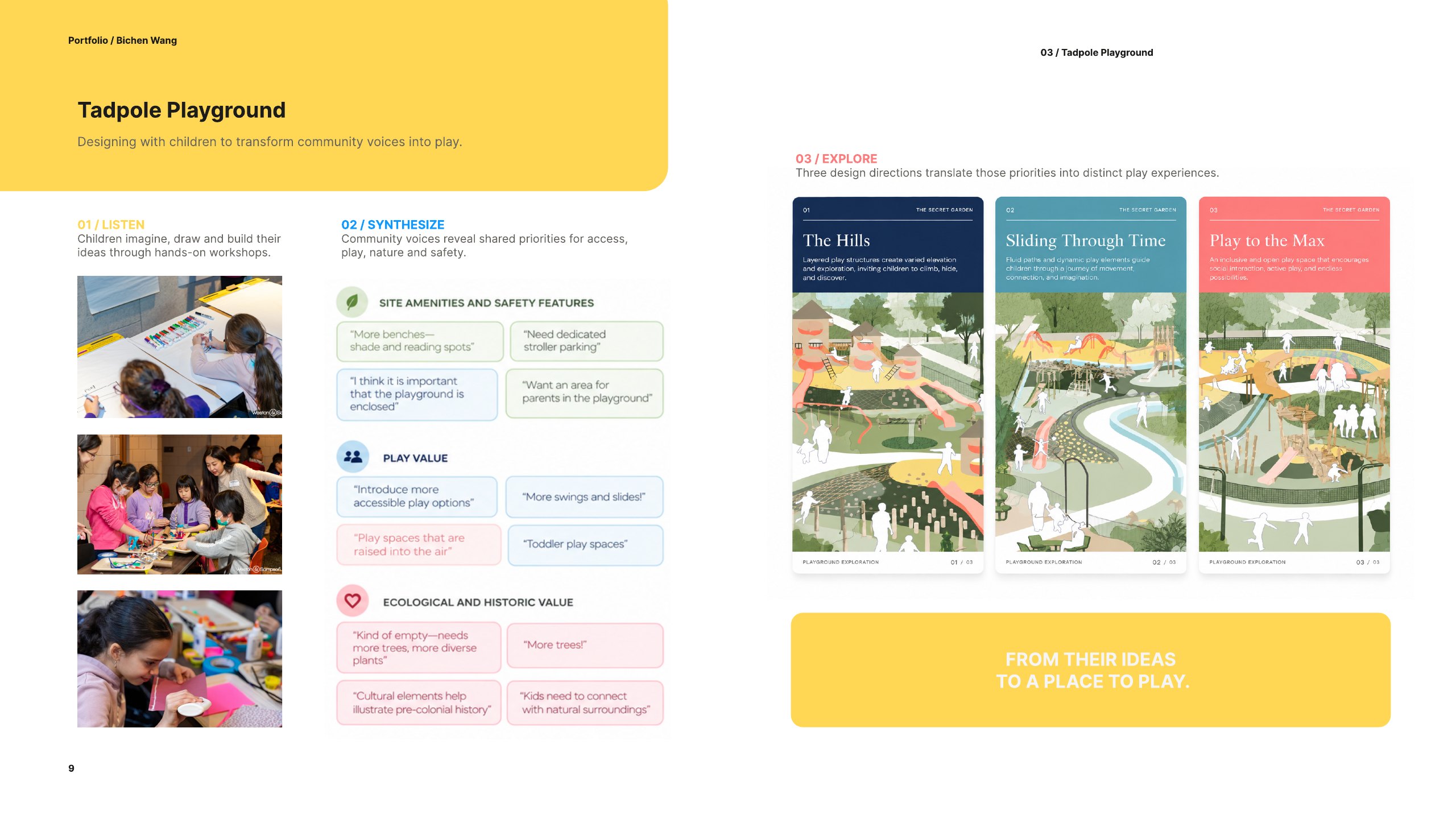Tadpole Playground engagement process and three design directions